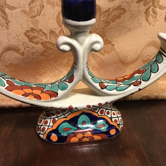 MEXICAN POTTERY GARAY 3 LITE CANDELABRA, CANDLESTICK, FOLK ART - Picture 2 of 13